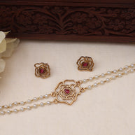 Flower pearl choker Ruby-JS 0116