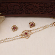 Flower pearl choker Ruby-JS 0116