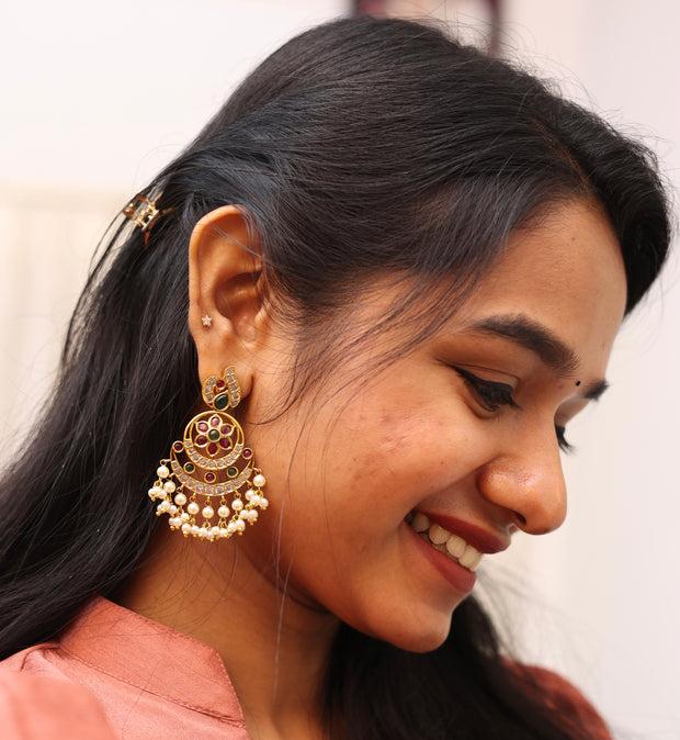 Kemp Chandhbali Earrings With Pearl Drops