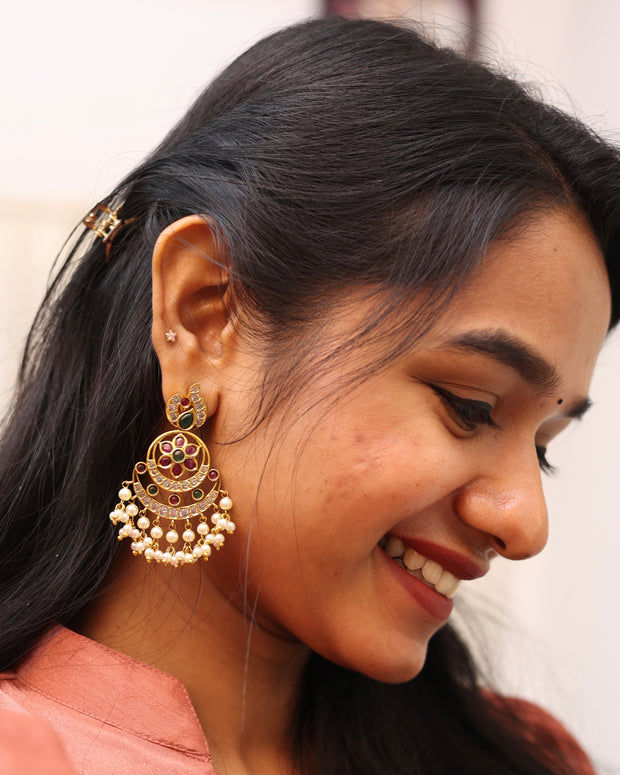 Kemp Chandhbali Earrings With Pearl Drops