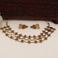 3 Layer Ruby And Emerald Coin Choker Set