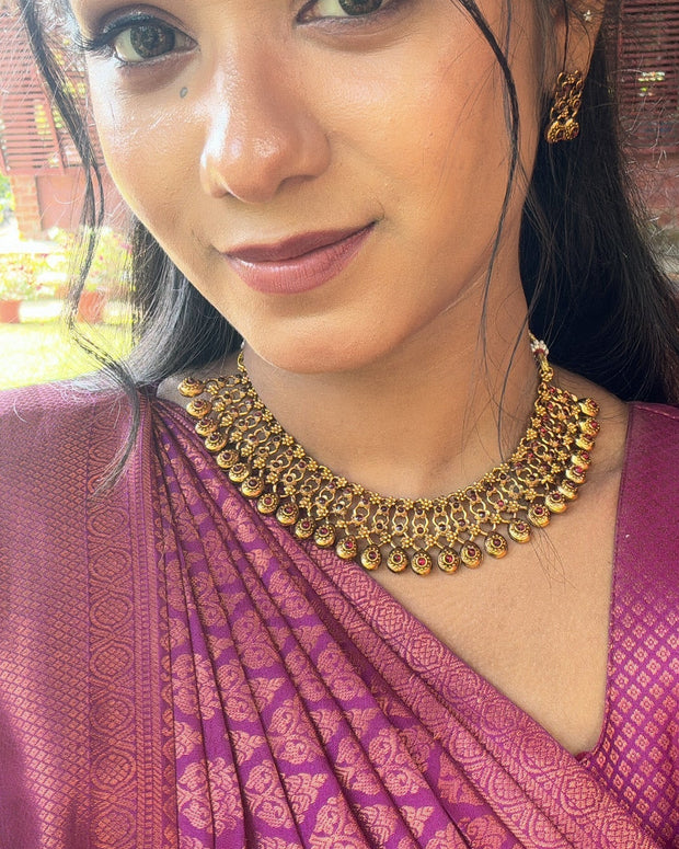 Ruby droplet necklace set-0102
