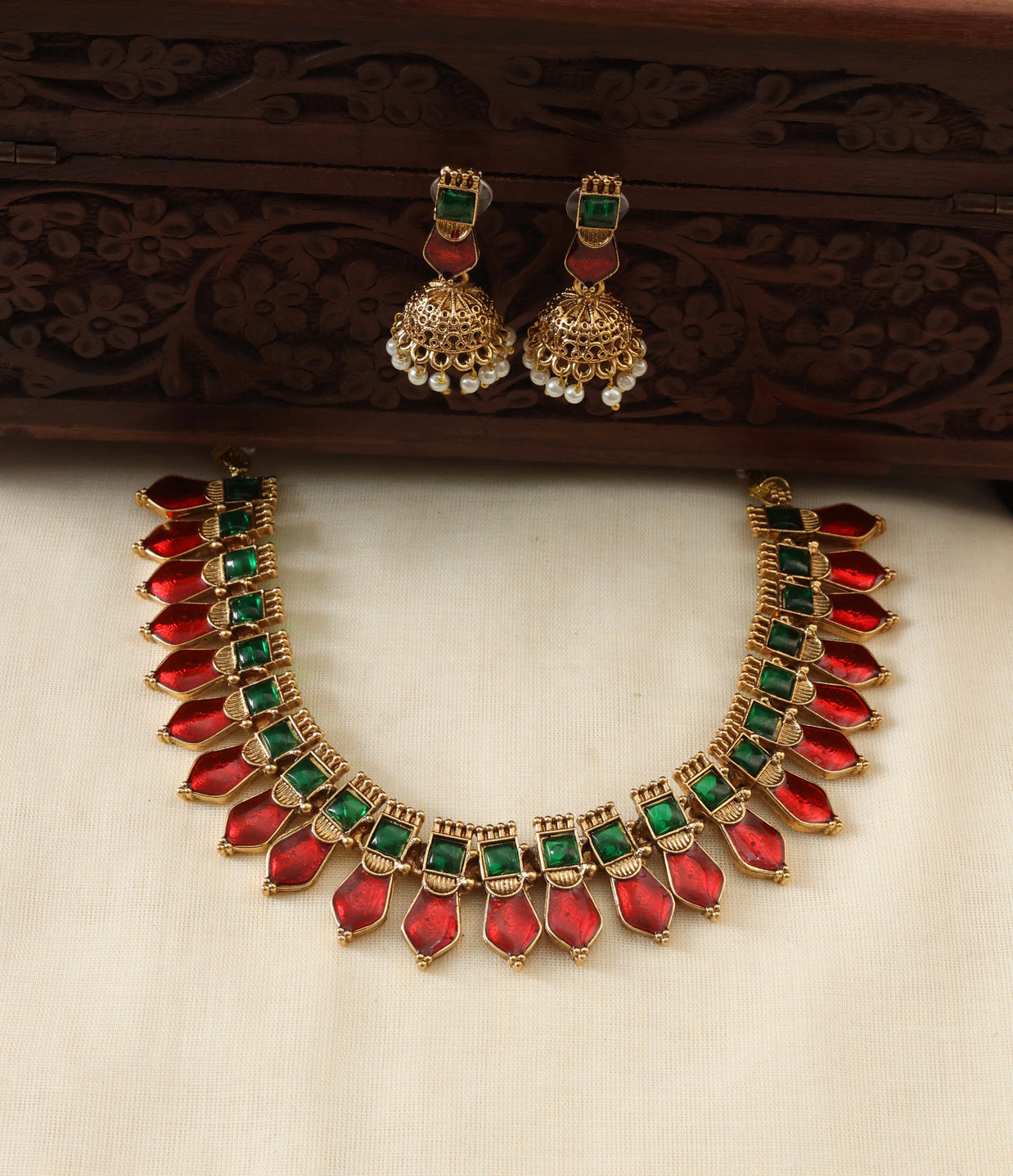 Red nagapadam necklace set-(JS 0268)