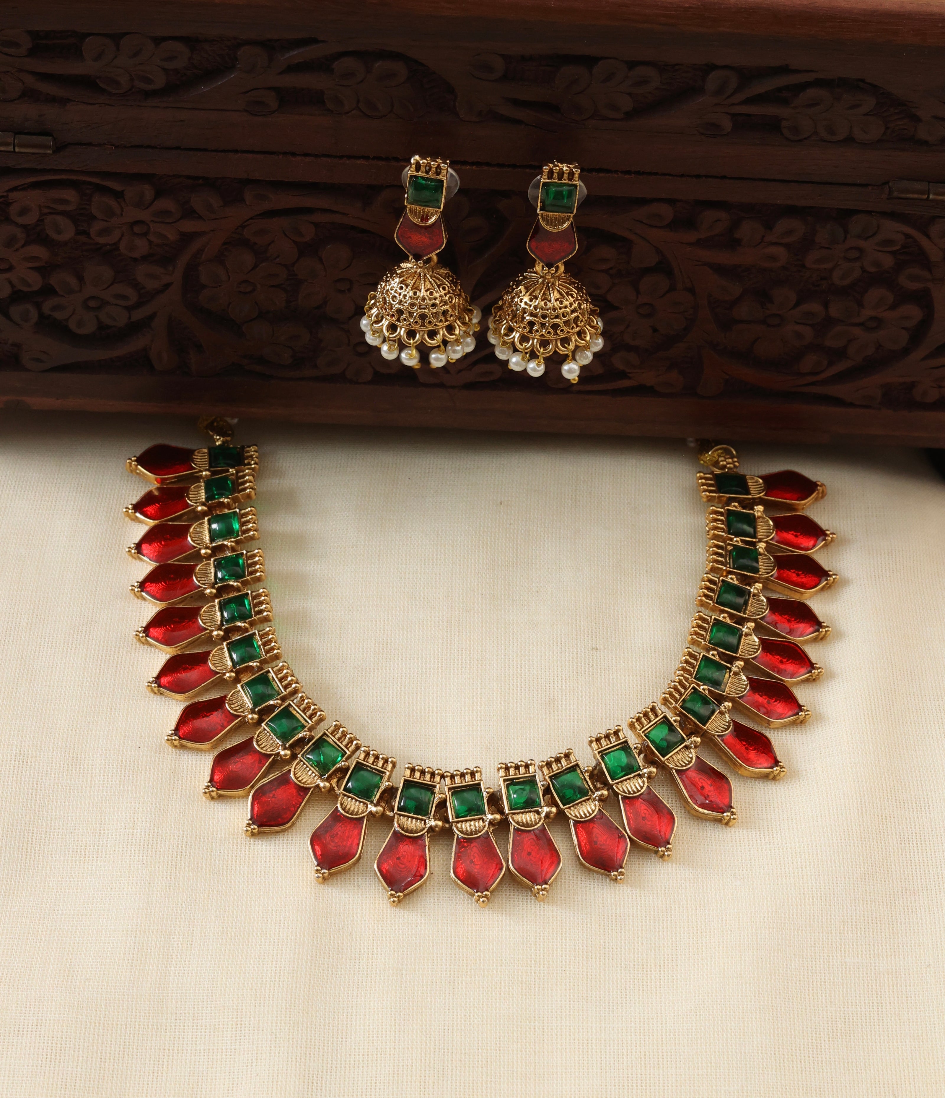 Red nagapadam necklace set-(JS 0268)