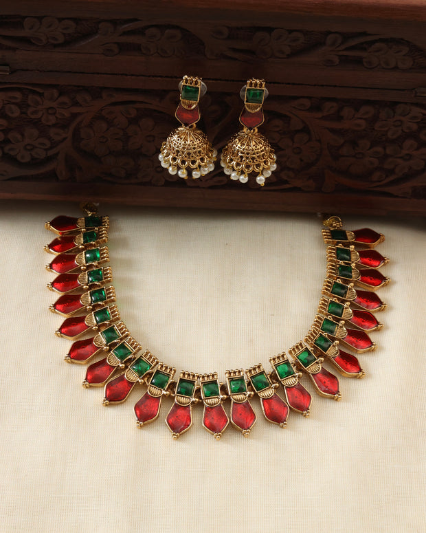 Red nagapadam necklace set-JS 0268