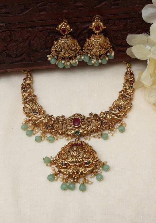 Nagas Saraswathy Necklace With Pastel Green Beads