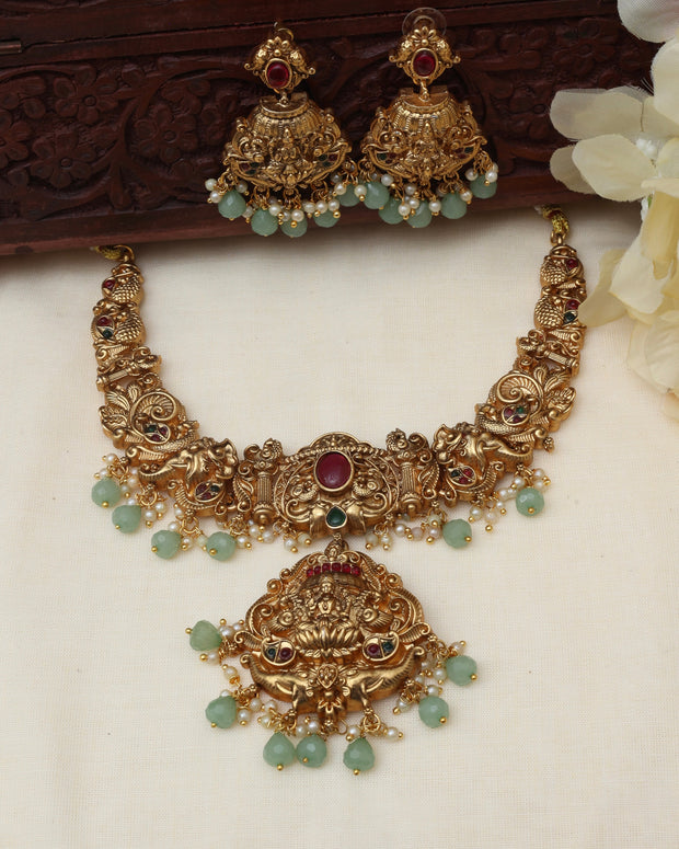 Nagas Saraswathy Necklace With Pastel Green Beads