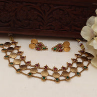 3 Layer Ruby And Emerald Coin Choker Set