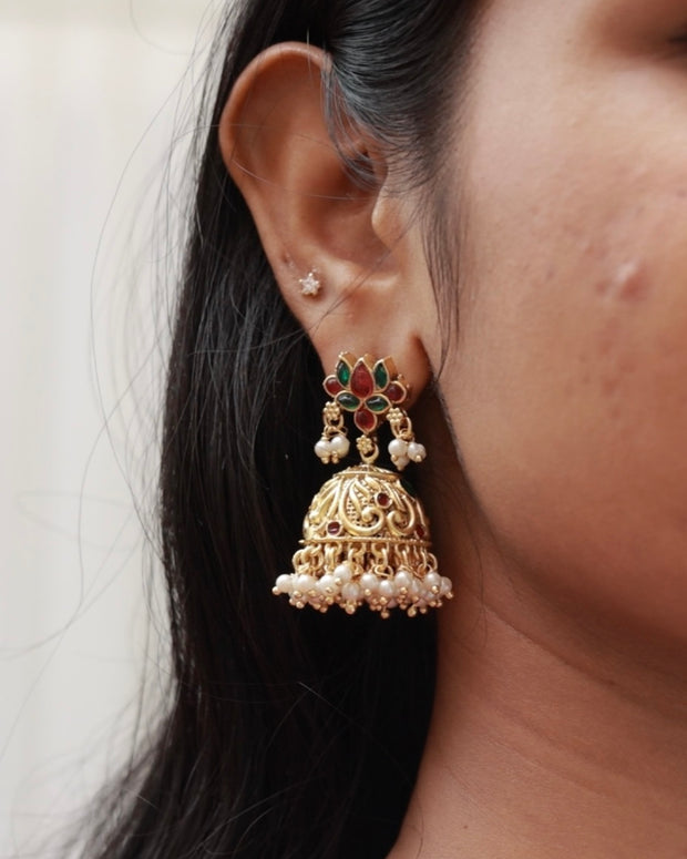 Kemp Lotus Antique Jhumkas