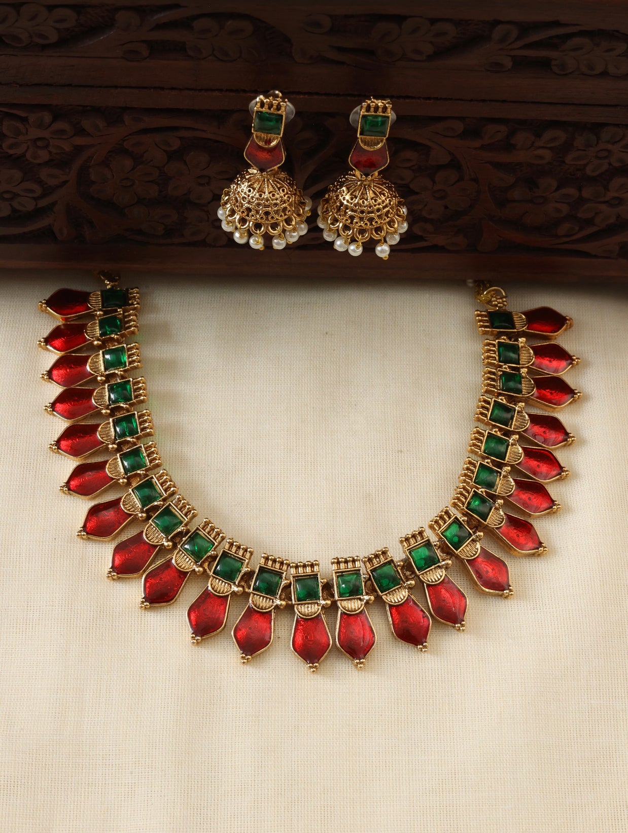 Red nagapadam necklace set-(JS 0268)