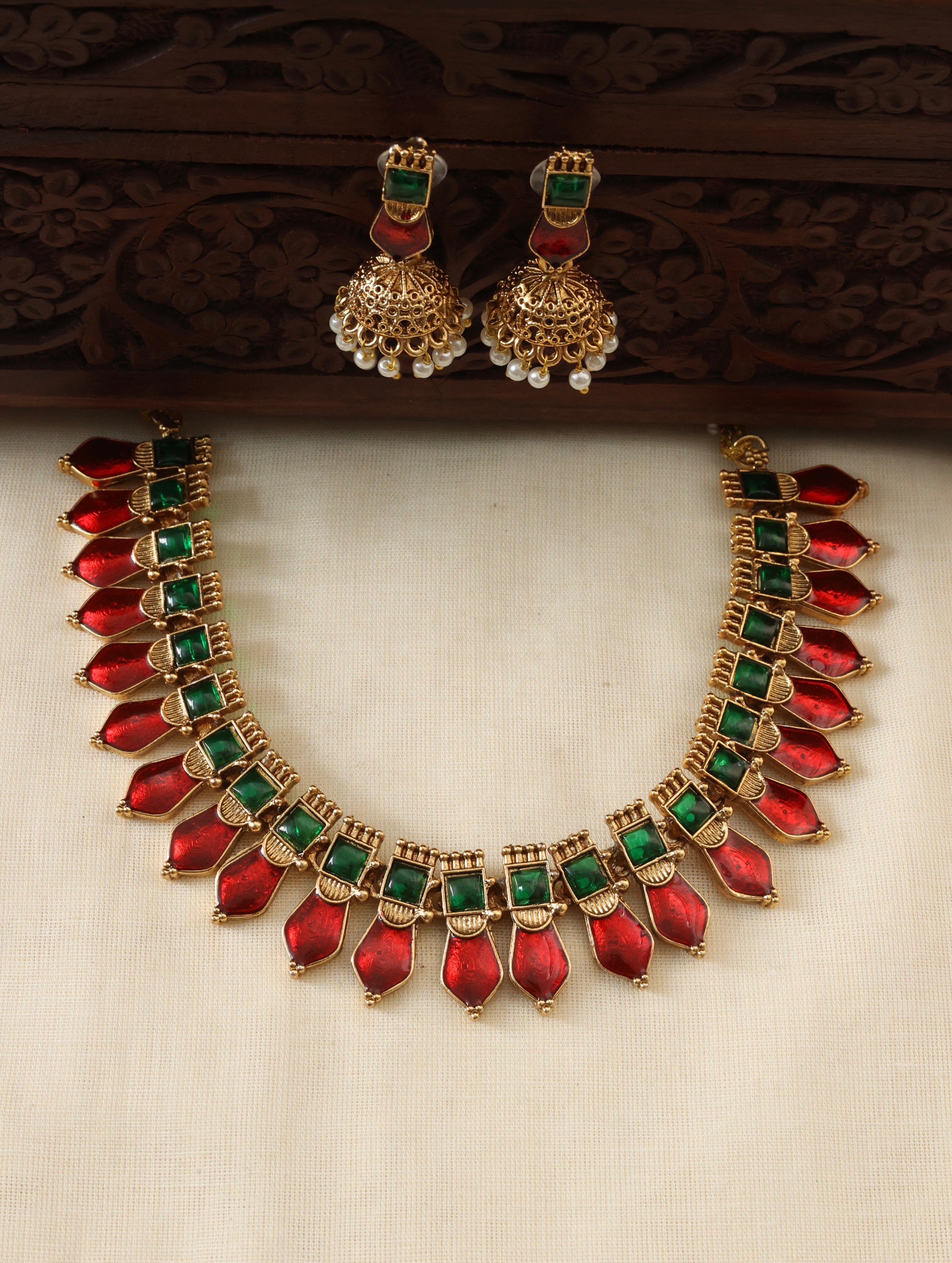 Red nagapadam necklace set-(JS 0268)