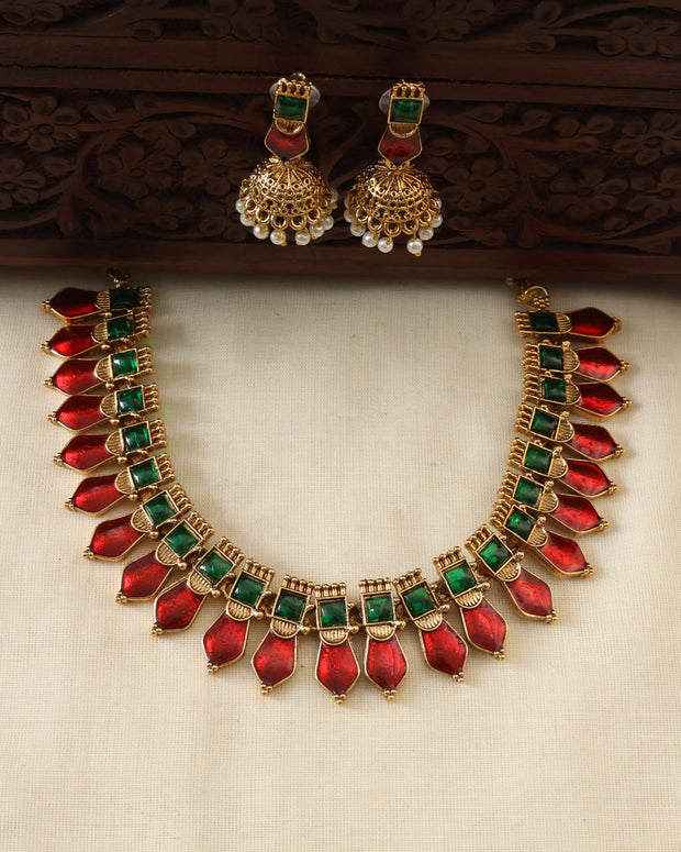 Red nagapadam necklace set-JS 0268