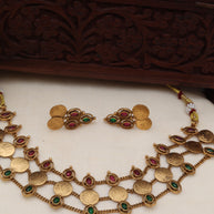 3 Layer Ruby And Emerald Coin Choker Set
