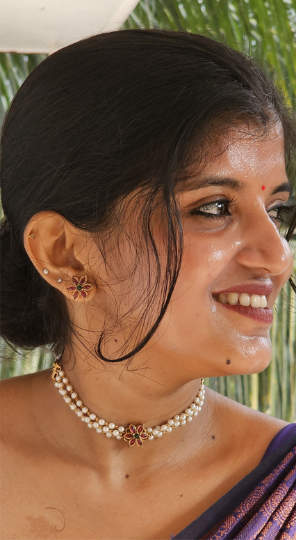 Pearl Choker Set With Flower Pendant