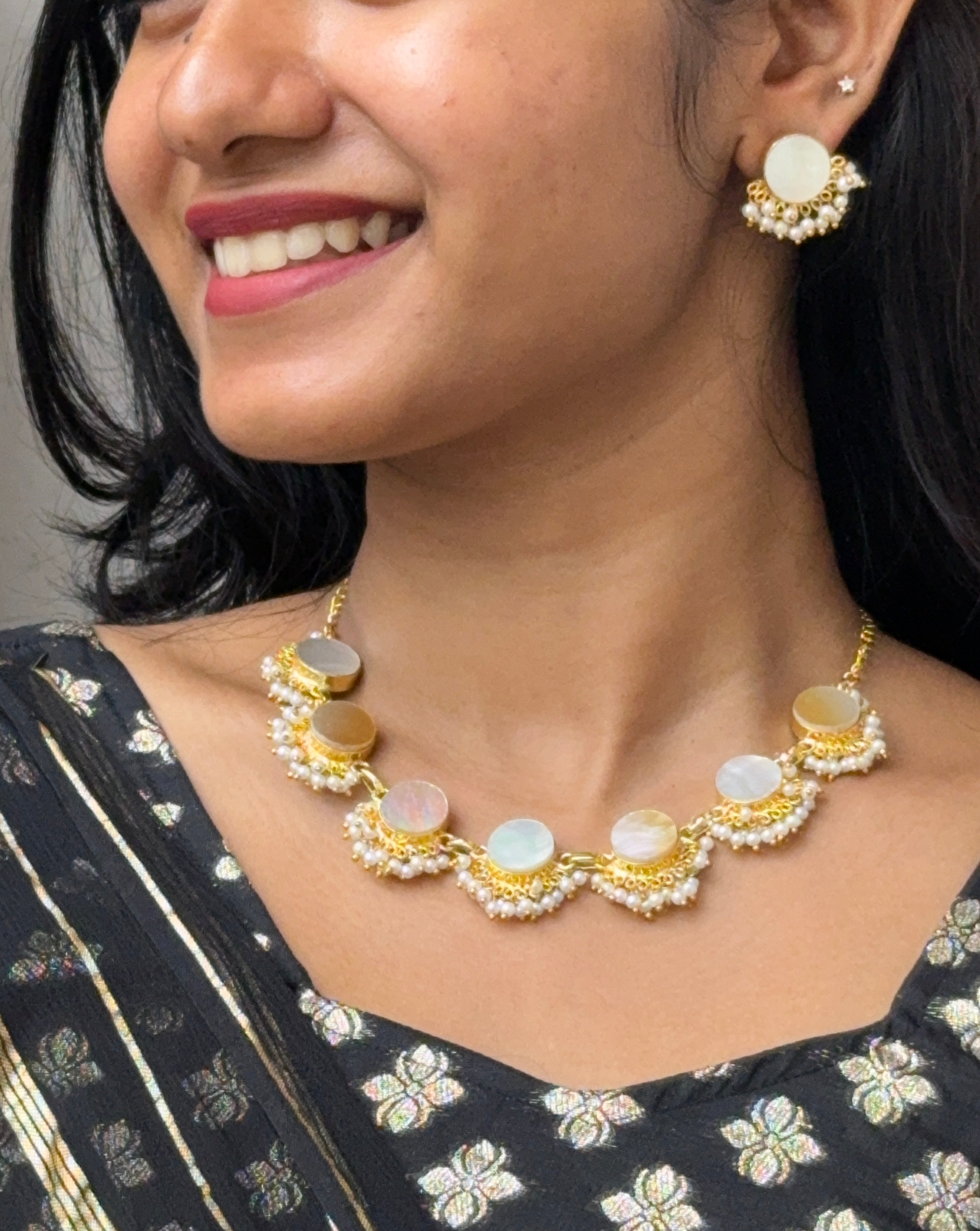 Pearl Eclipse Necklace Set 18K Gold Plated