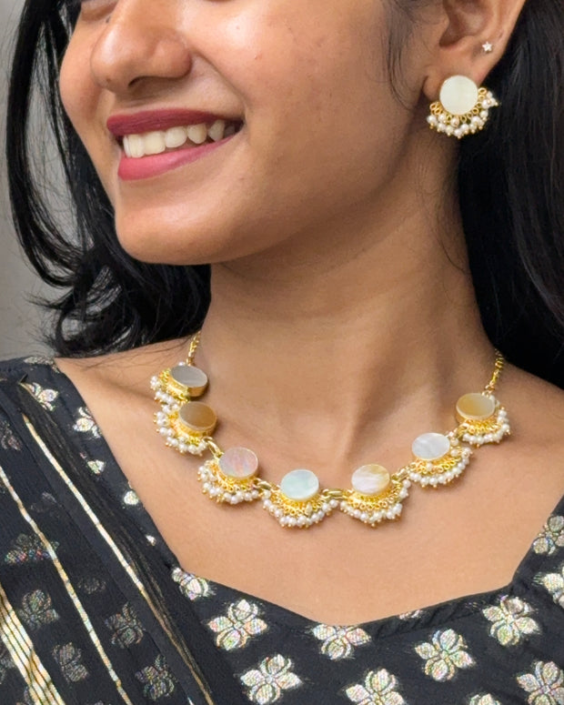 Pearl Eclipse Necklace Set 18K Gold Plated