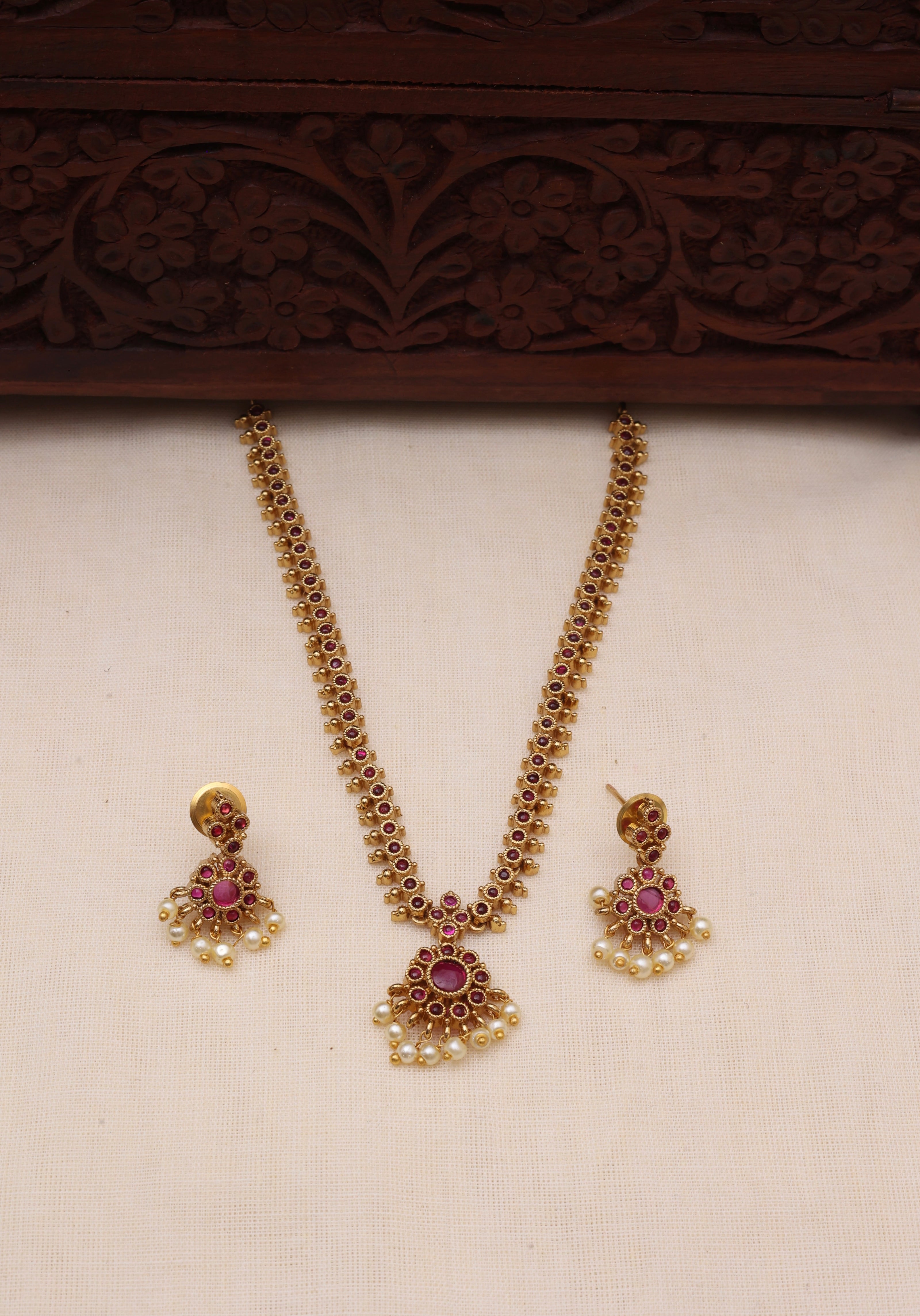 Attigai necklace set Red-JS 0105