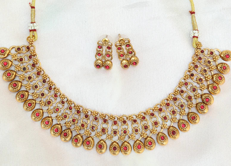 Ruby droplet necklace set-0102