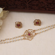 Flower pearl choker Ruby-JS 0116
