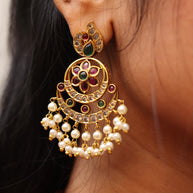 Kemp Chandhbali Earrings With Pearl Drops