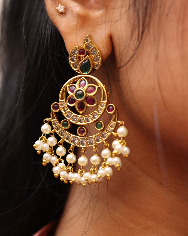 Kemp Chandhbali Earrings With Pearl Drops
