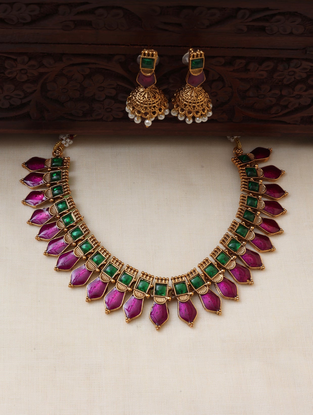 Magenta nagapadam necklace set - (JS0254)