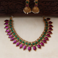 Magenta nagapadam necklace set - (JS0254)