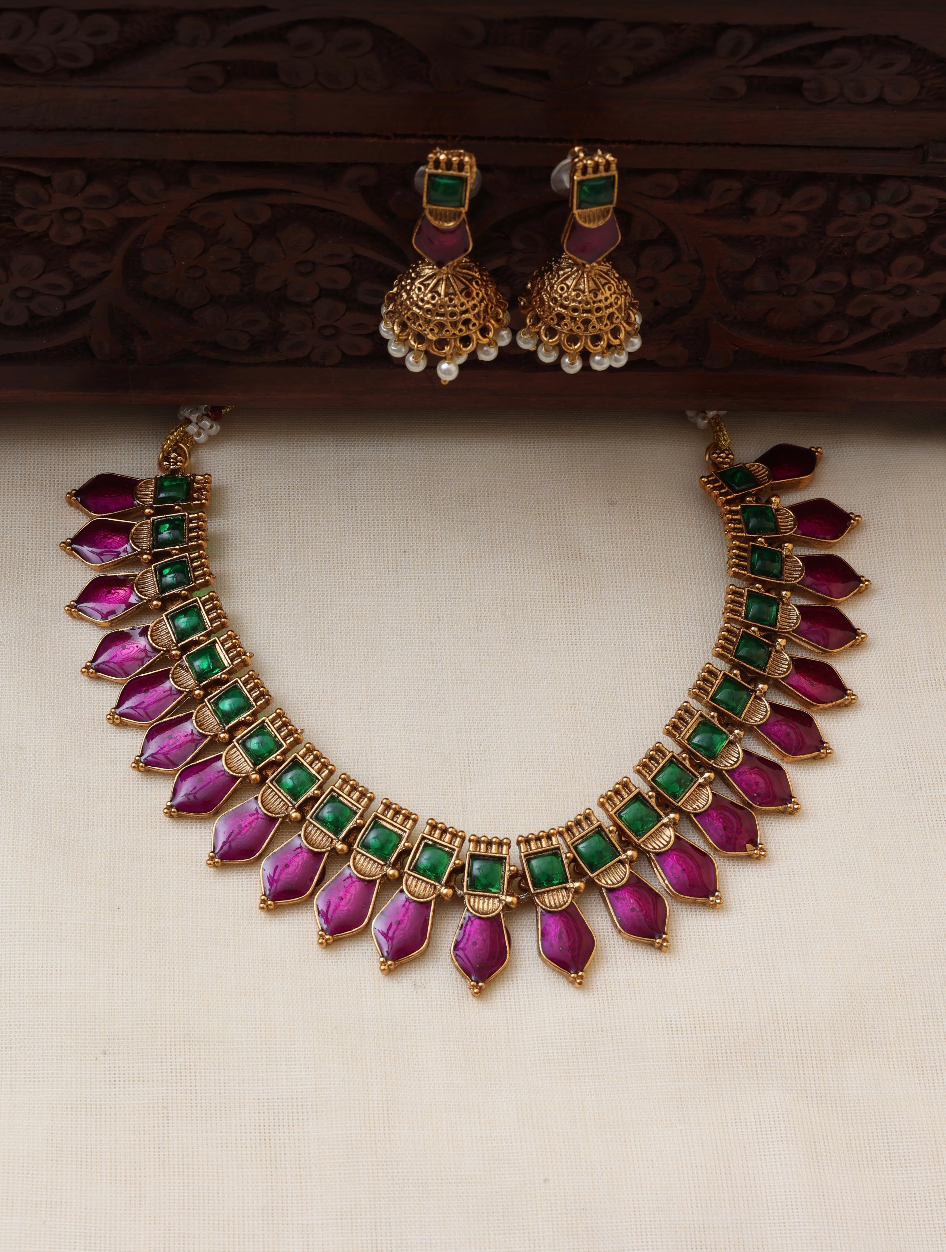 Magenta nagapadam necklace set - (JS0254)