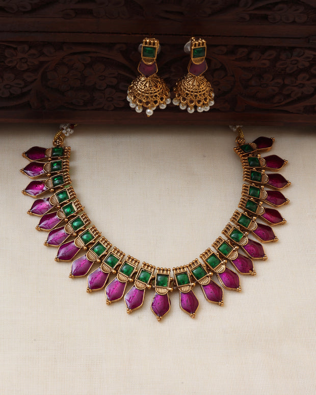 Magenta nagapadam necklace set - (JS0254)