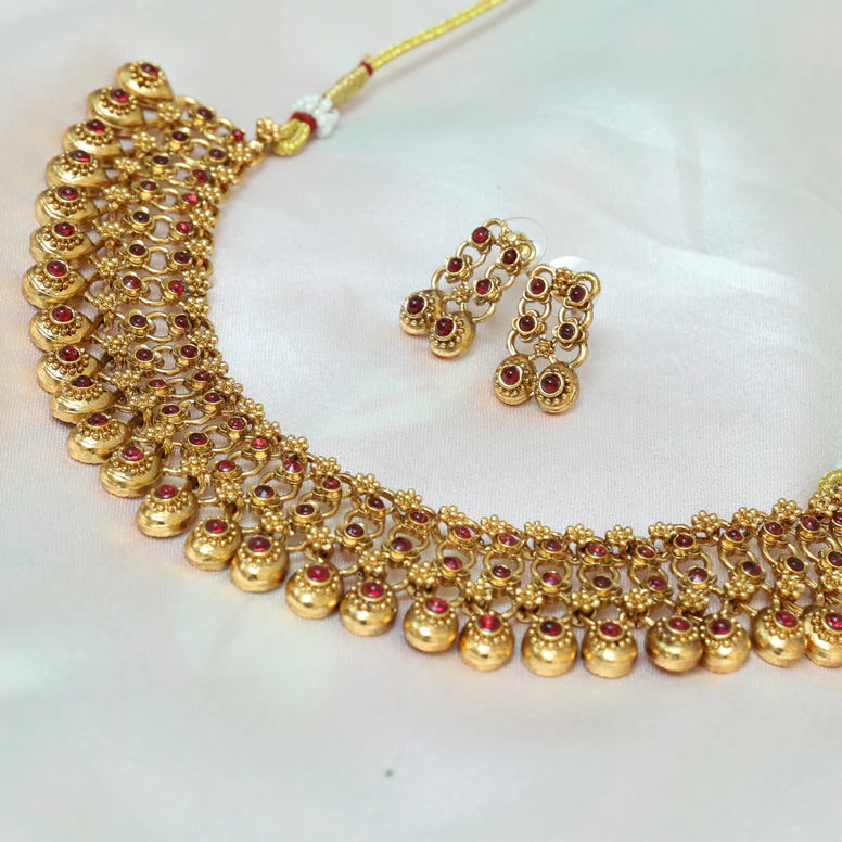 Ruby droplet necklace set-0102