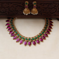 Magenta nagapadam necklace set - (JS0254)
