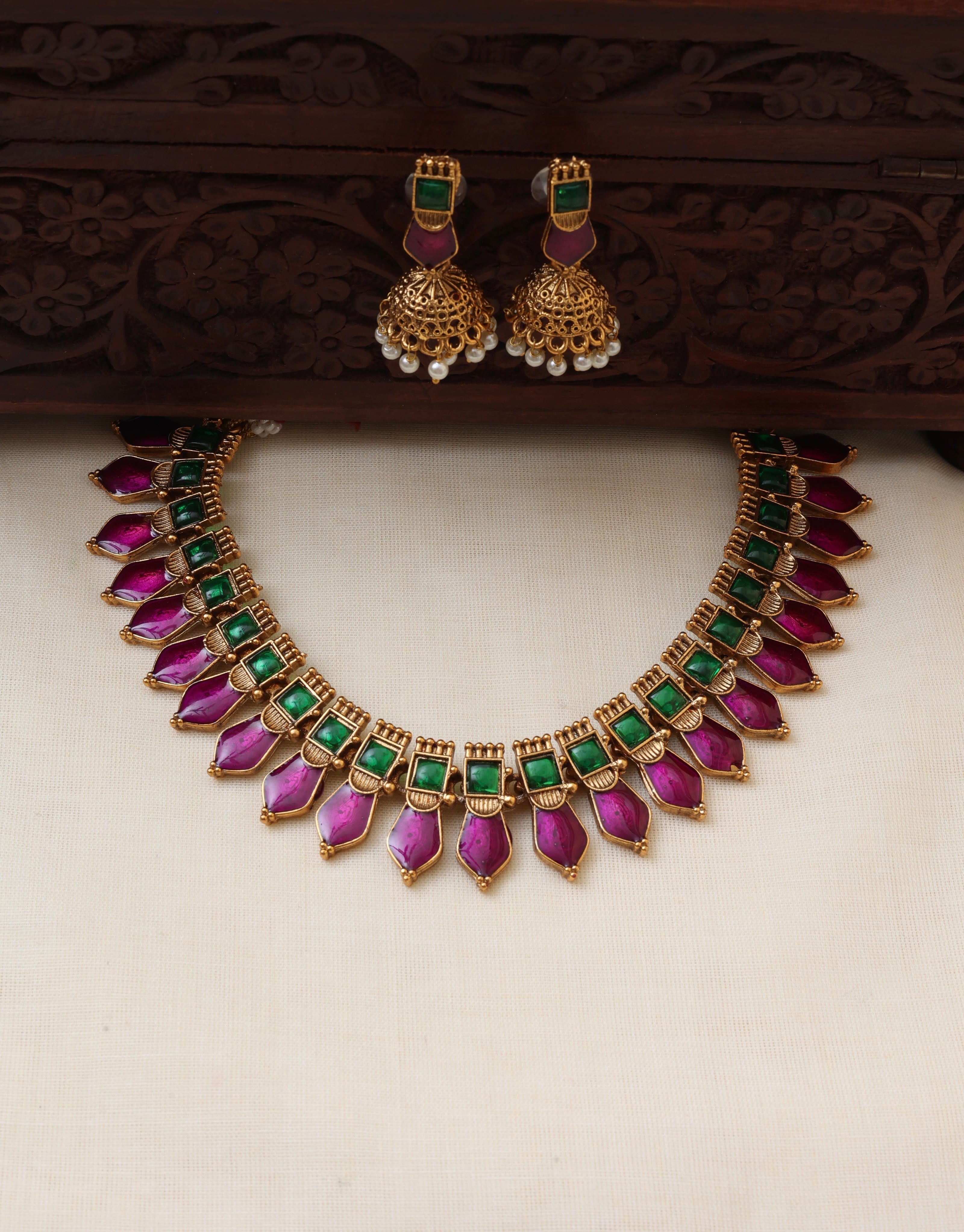 Magenta nagapadam necklace set - (JS0254)