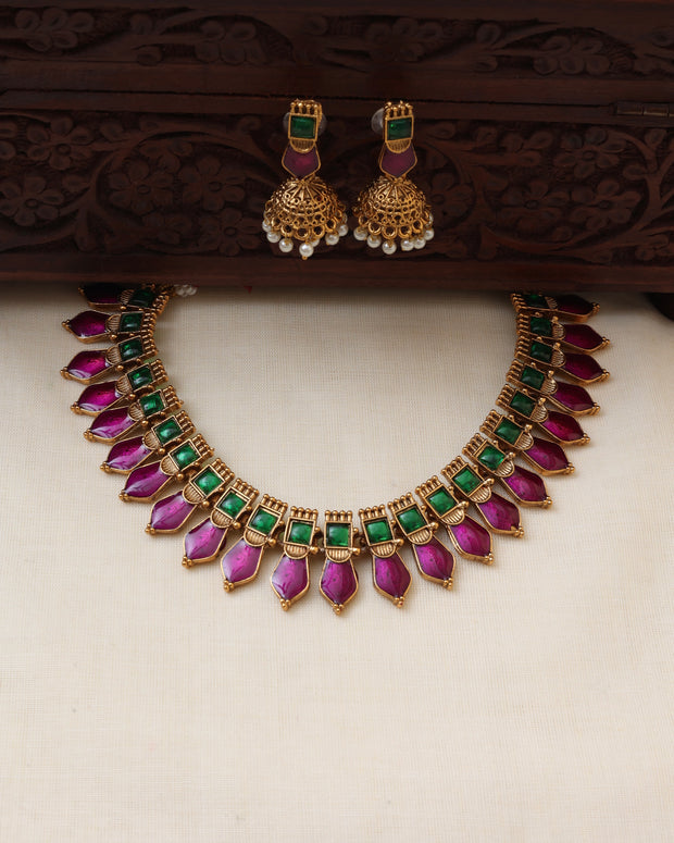 Magenta nagapadam necklace set - (JS0254)