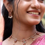 Ruby Emerald Necklace Set With Pearls