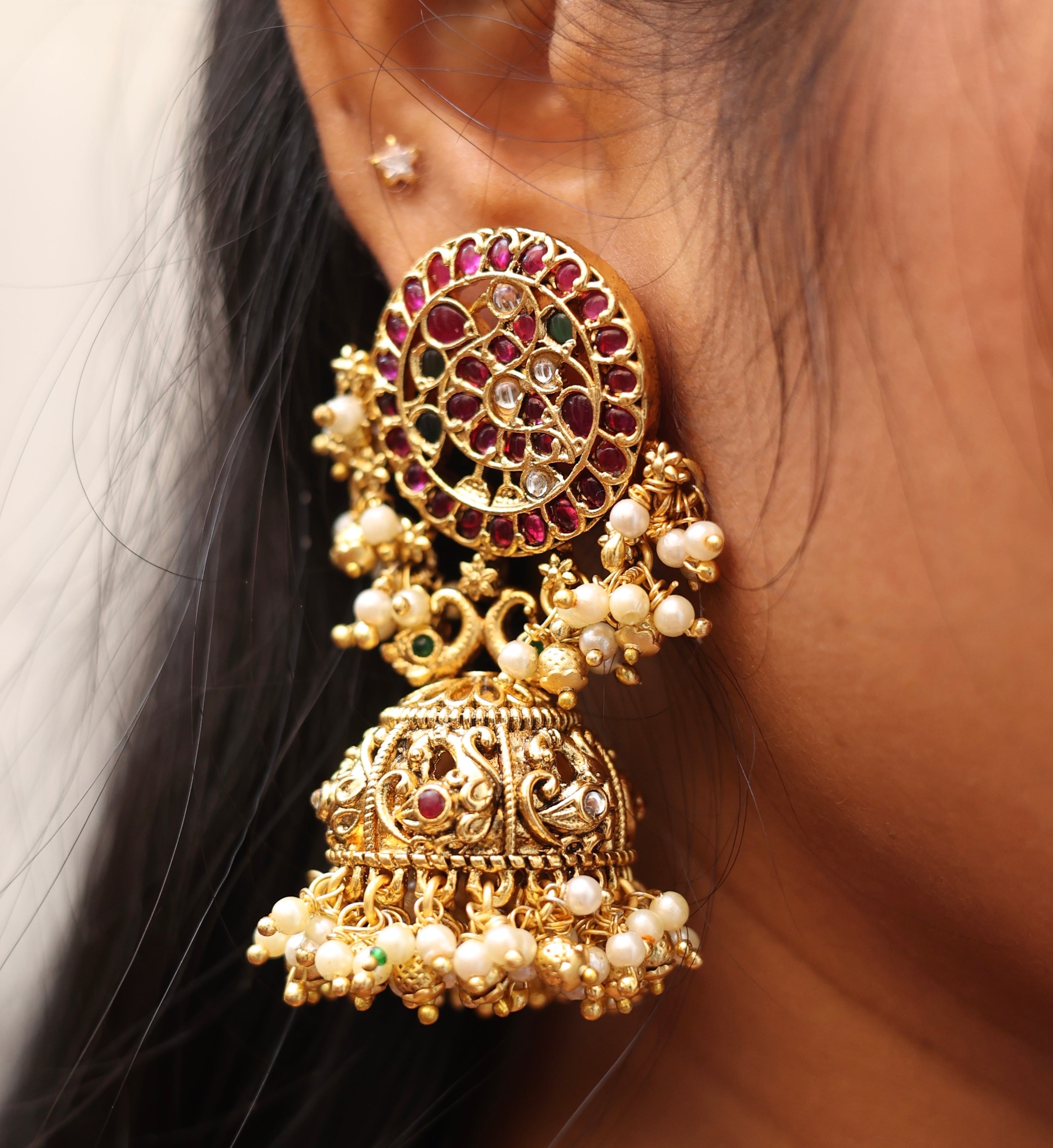 Kemp Peacock Heavy Jhumkas