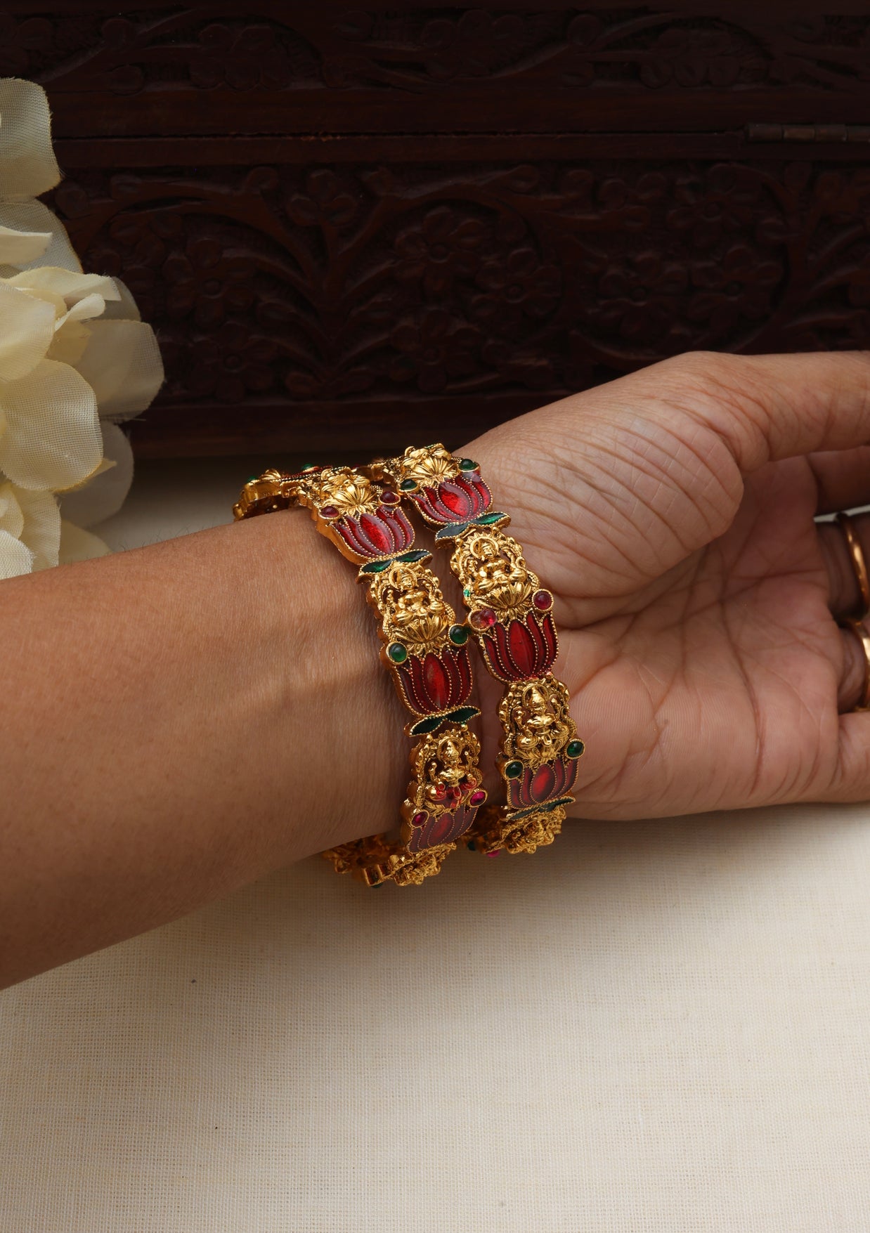 Red lakshmi lotus bangles