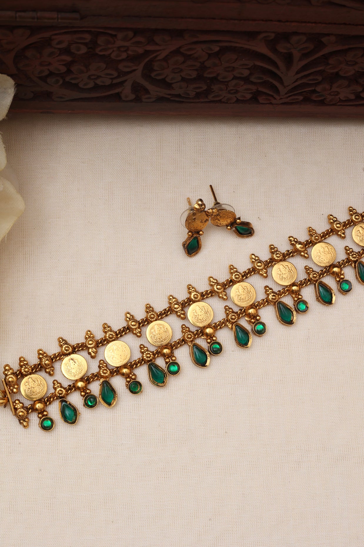 Lakshmi coin choker Green-JS 0123