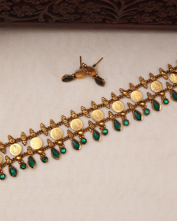 Lakshmi coin choker Green-JS 0123