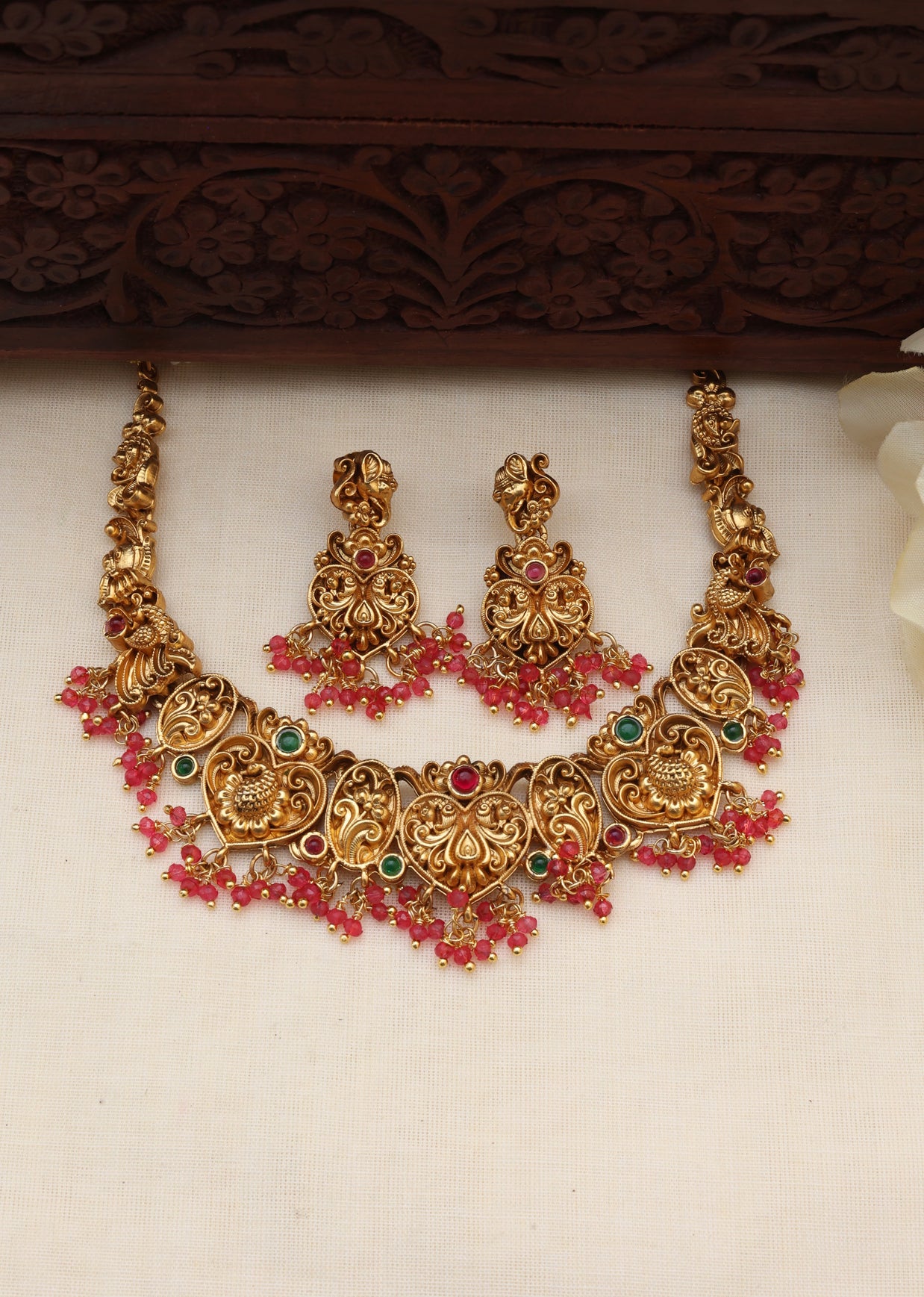 Mugal necklace set pink-(JS 0261)