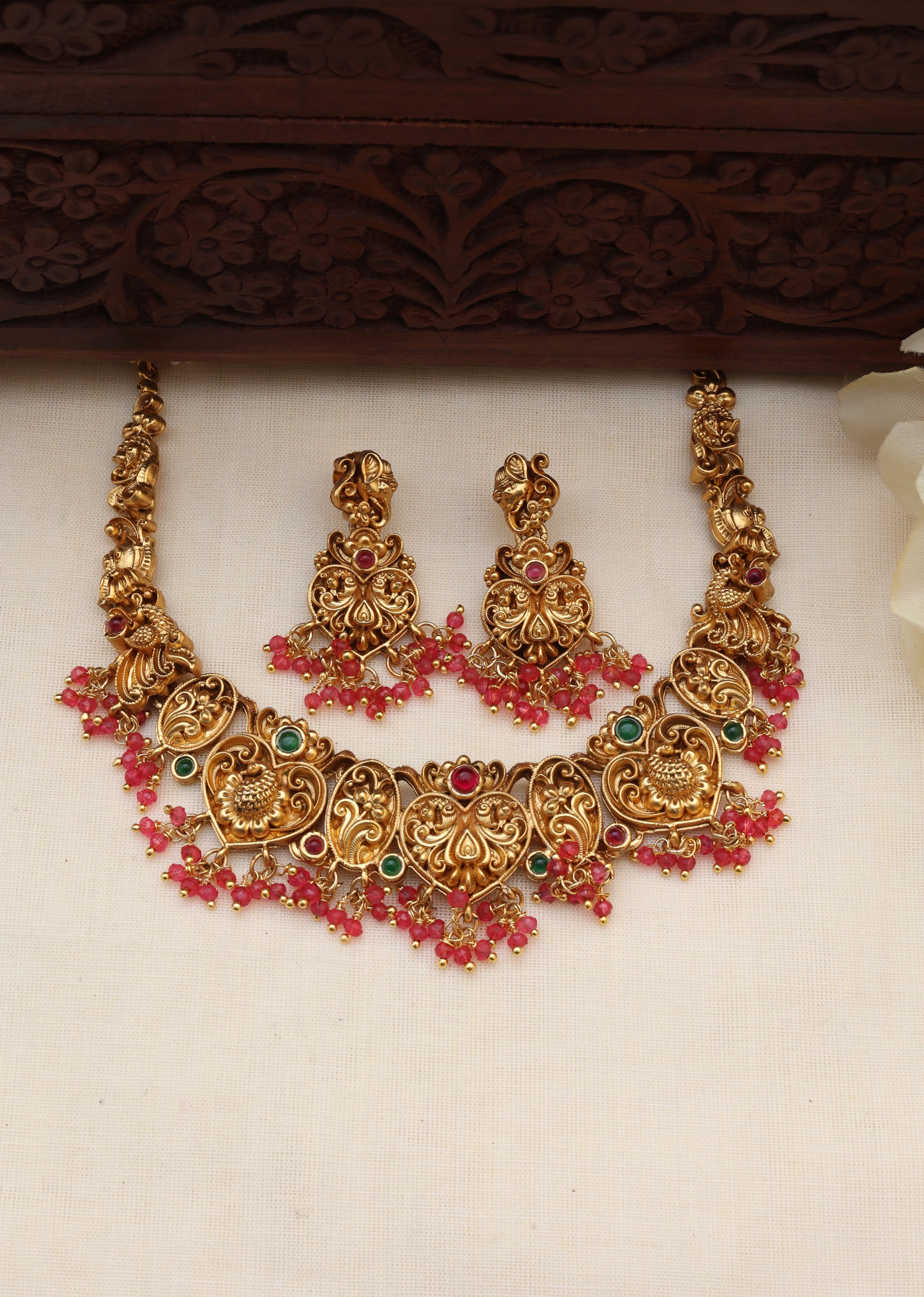 Mugal necklace set pink-(JS 0261)