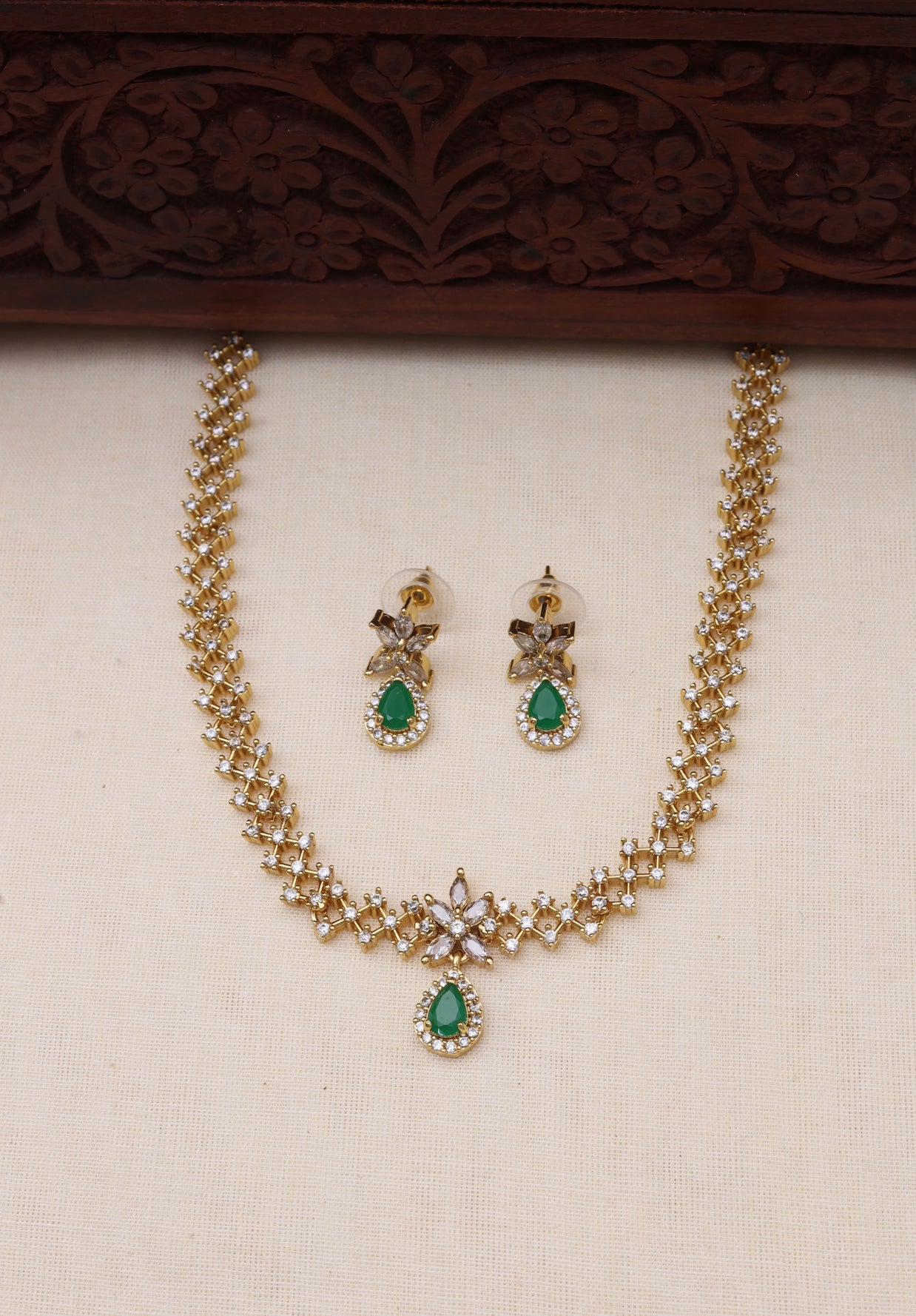 Dimple AD necklace set Green-JS 0110