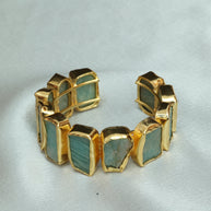 Natural Stone Adjustable Bangle 18K Gold Plated
