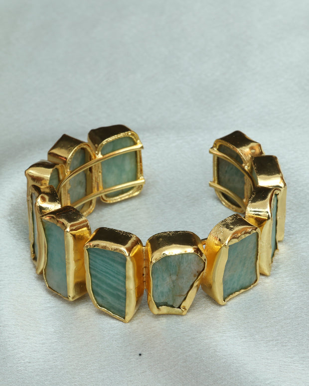 Natural Stone Adjustable Bangle 18K Gold Plated
