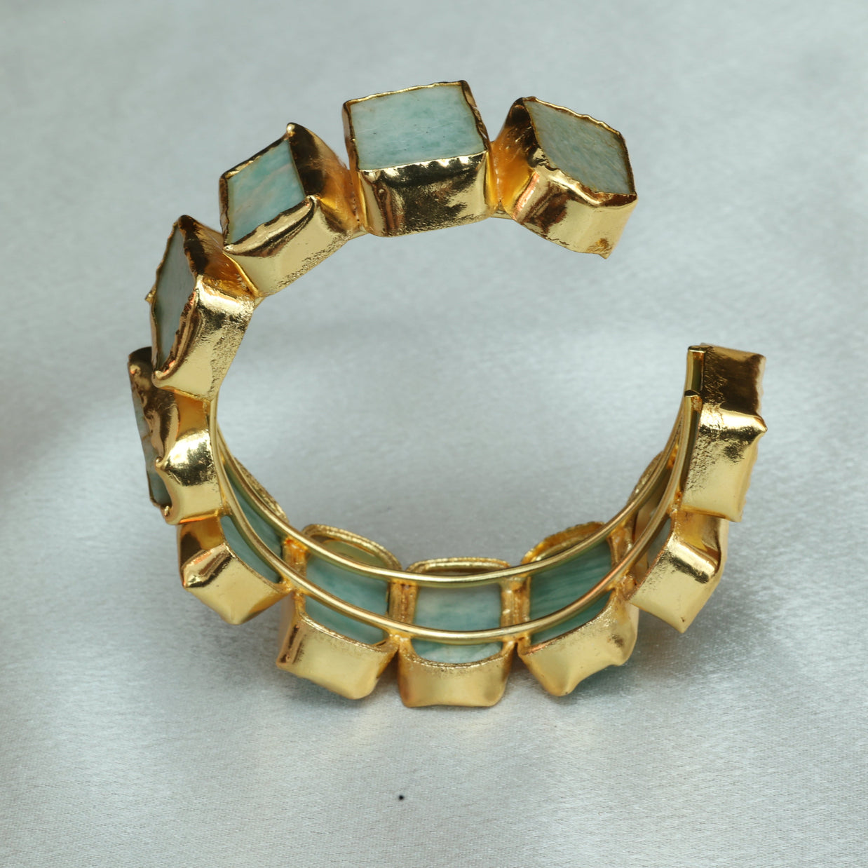 Natural Stone Adjustable Bangle 18K Gold Plated