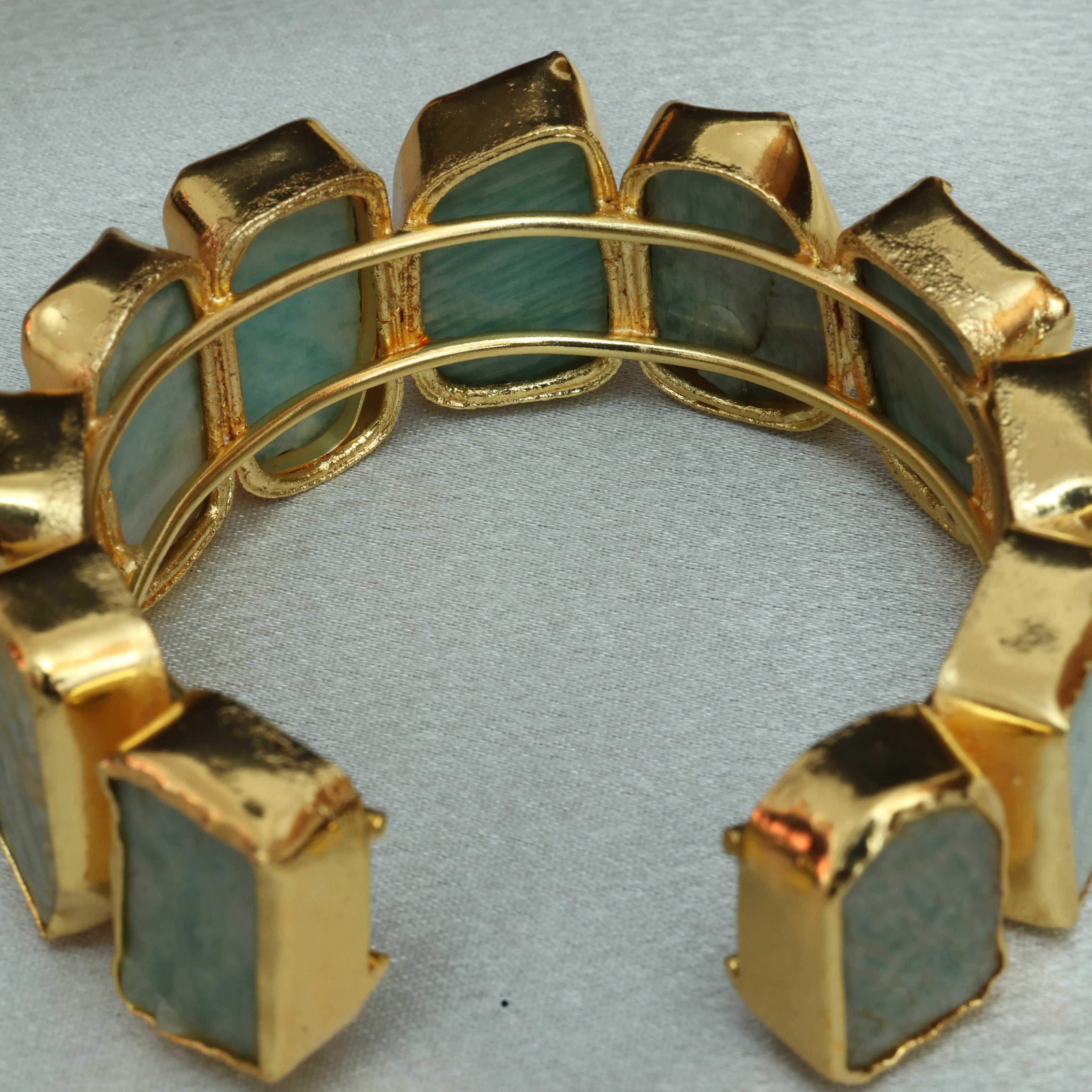 Natural Stone Adjustable Bangle 18K Gold Plated