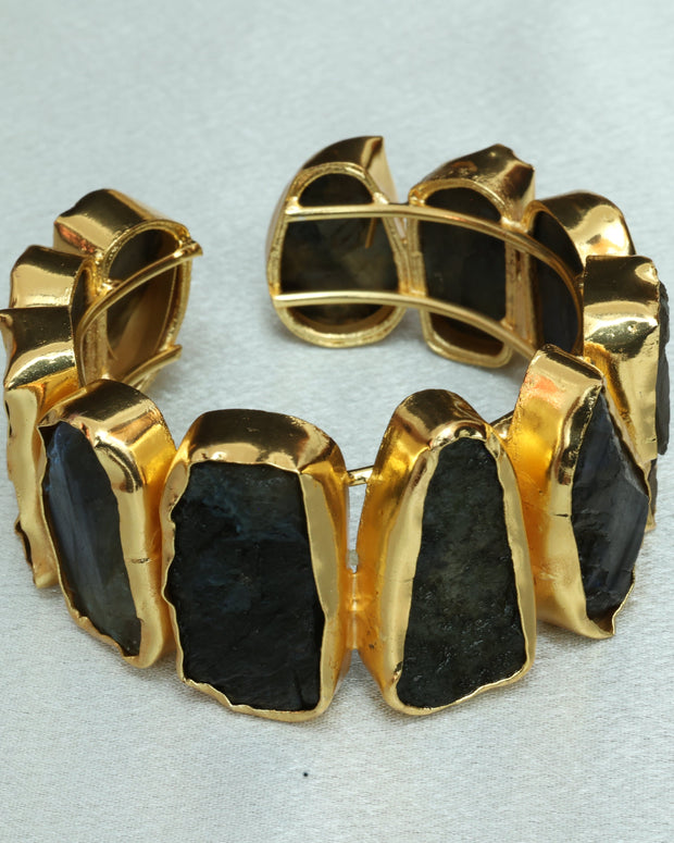 Natural Stone Adjustable Bangle 18K Gold Plated