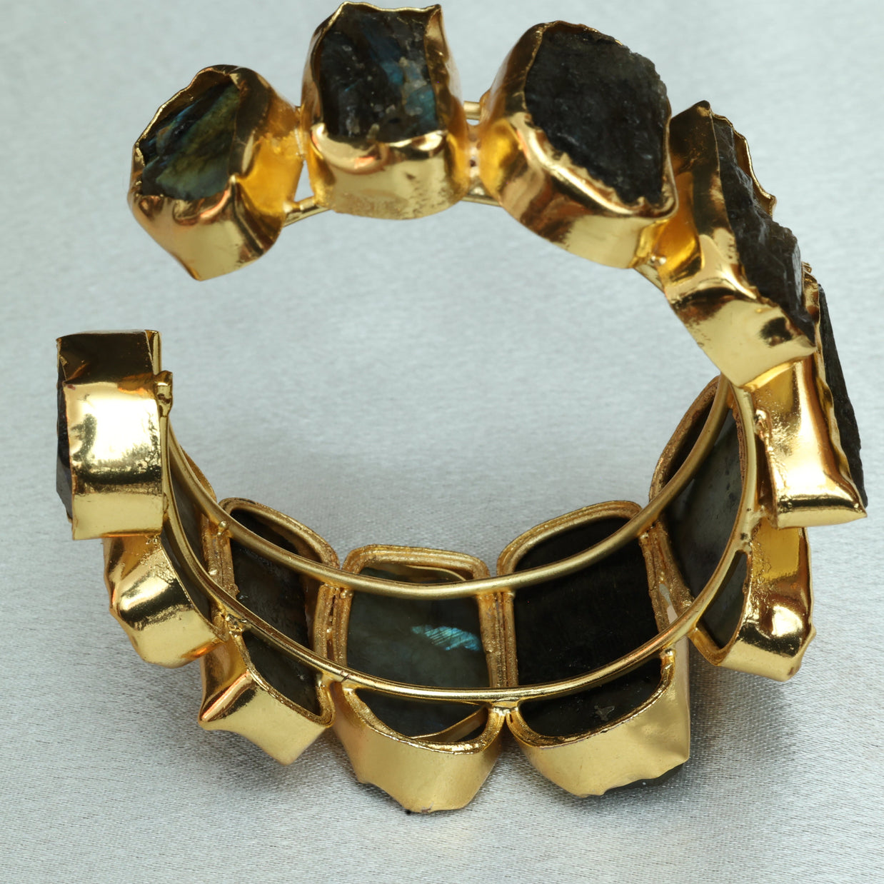 Natural Stone Adjustable Bangle 18K Gold Plated