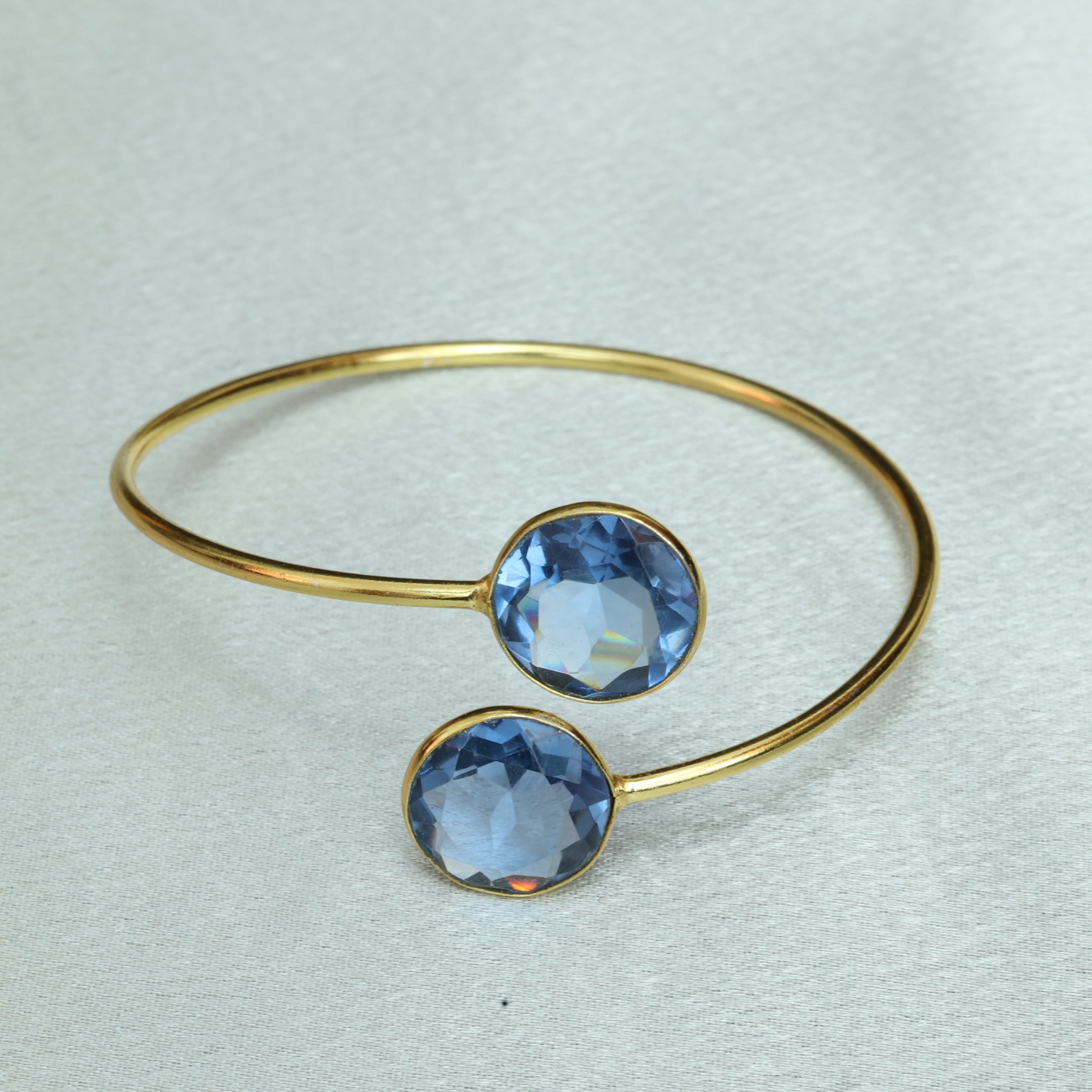 Minimal Stone Embedded Adjustable Bangle 18K Gold Plated