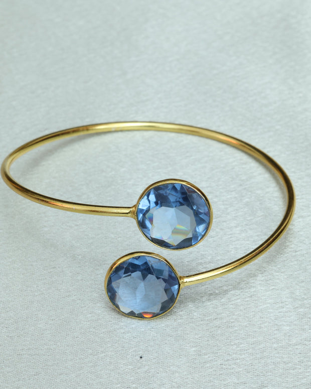 Minimal Stone Embedded Adjustable Bangle 18K Gold Plated