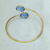 Minimal Stone Embedded Adjustable Bangle 18K Gold Plated